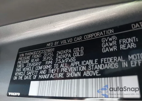 2012 Volvo Xc60 3.2/3.2 Platinum/3.2 Premier/3.2 Premier Plus из США, поврежденный, VIN YV4940DZ2C2329891